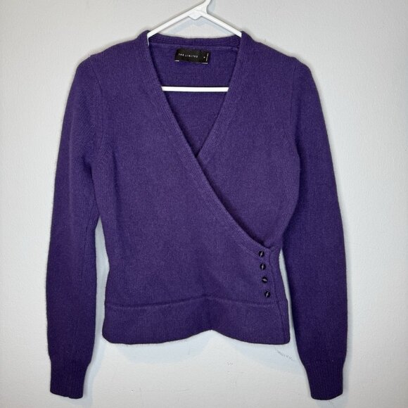 The Limited Purple Wrap Sweater Medium Angora Rabbit & Lambs Wool V Neck - Picture 1 of 5